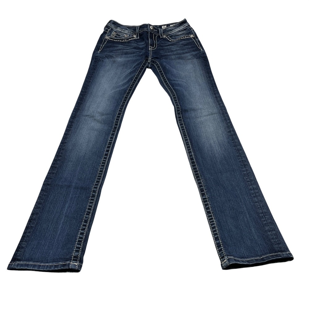 Miss Me Jeans 16 Girls Skinny Blue Embellished Flap Pocket Rhinestone